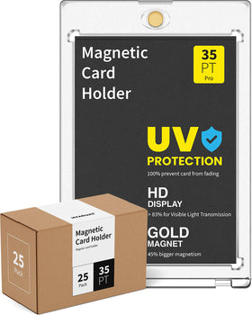 HYARUAT 35pt magnetic card holder front view provides crystal-clear protection for standard trading cards.