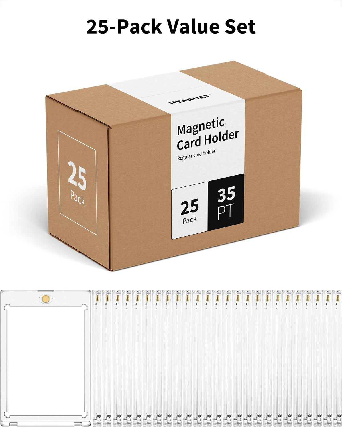 HYARUAT 35pt magnetic card holder 25-pack box keeps cards organized and protected.