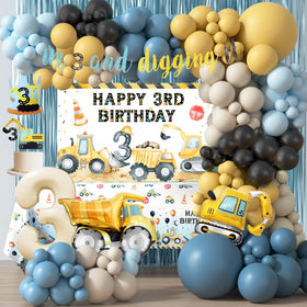 HYCSANBAO Construction 3rd Birthday Backdrop enhances party photos.