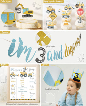 HYCSANBAO construction 3rd birthday crown adds cute milestone flair.