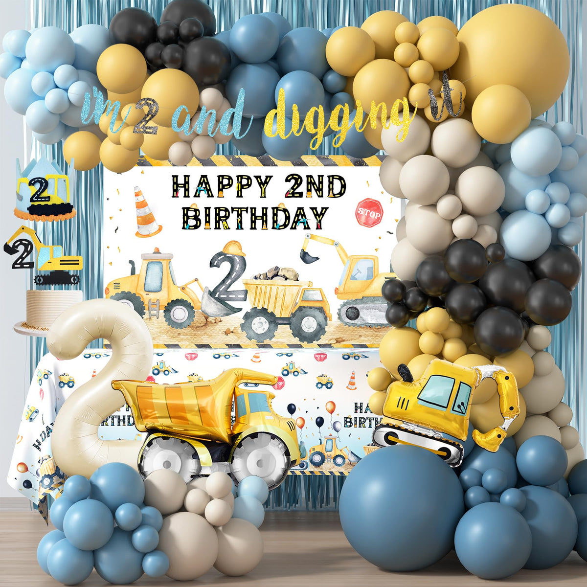 HYCSANBAO construction birthday backdrop for a 2nd party photo moments