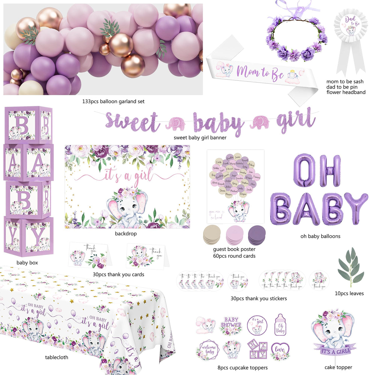 HYCSANBAO elephant baby shower set includes four baby boxes for coordinated gifting displays