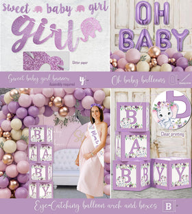 HYCSANBAO elephant baby shower tablecloth and banner tie the theme together