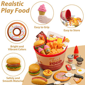 Hydeem 80-pcs pretend play food burger, encourages storytelling and cooperative play.