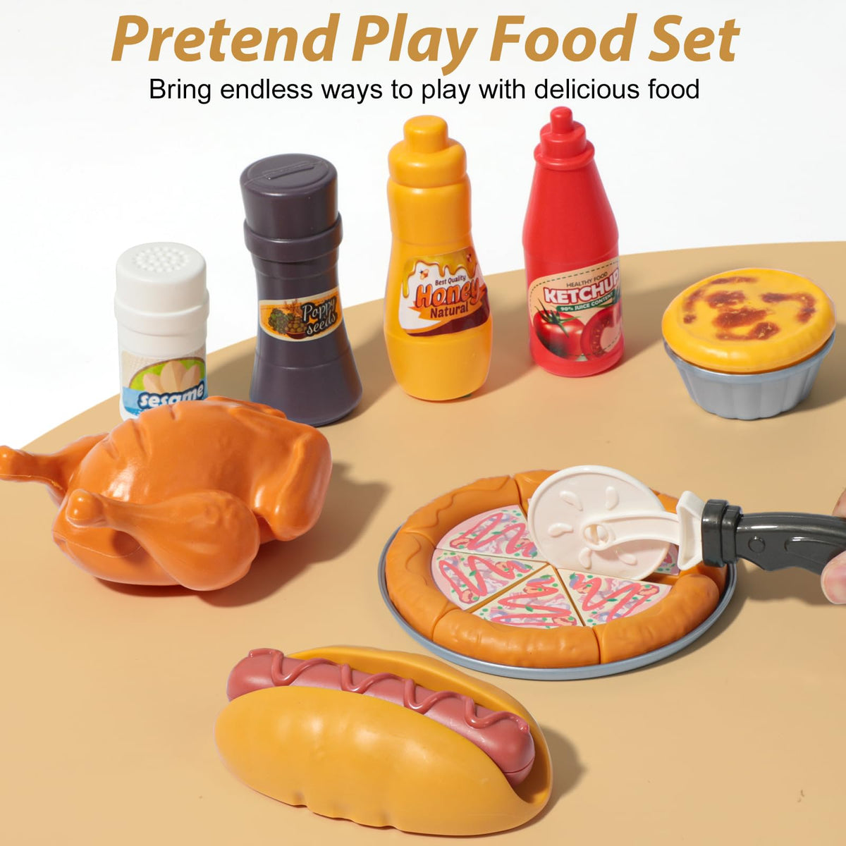 Hydeem 80-pcs pretend play food hot dog, enhances color recognition during play.