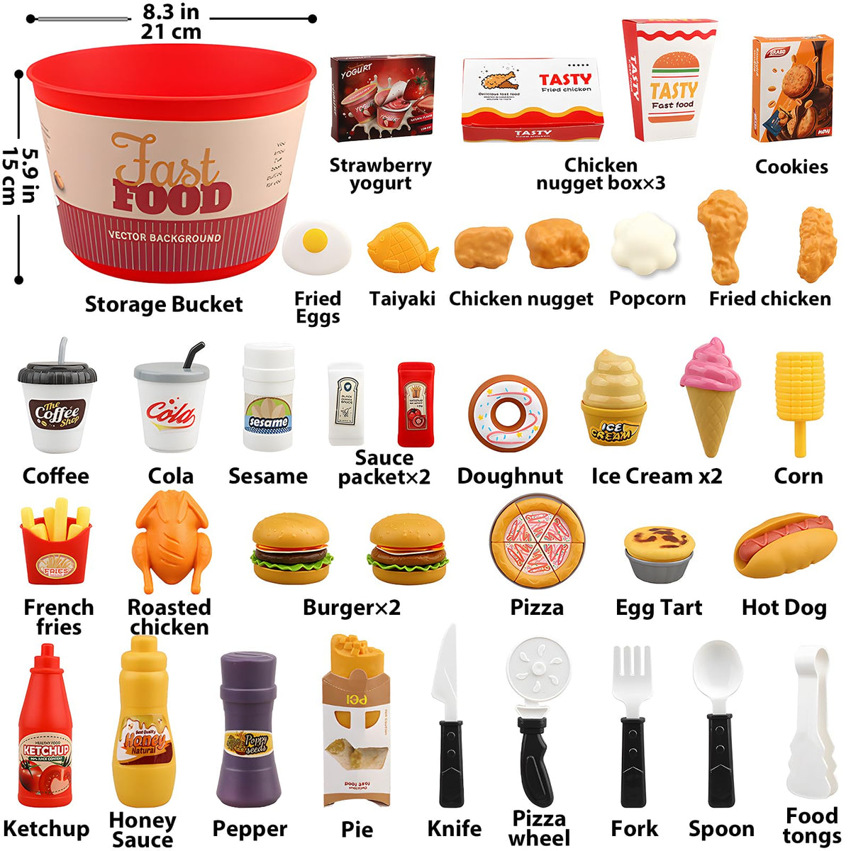 Hydeem 80-pcs pretend play food ice cream, supports sharing during pretend desserts.