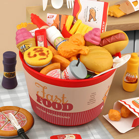 Hydeem 80-pcs pretend play food utensils and storage boxes, keeps play organized.