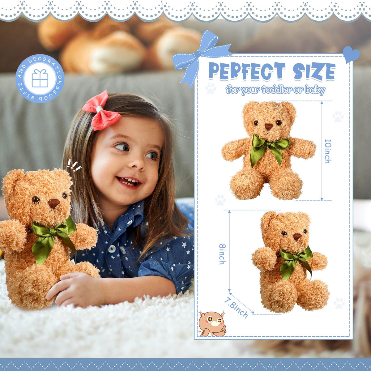HyDren 10-inch brown plush bear in focus, ideal for bedtime cuddles.