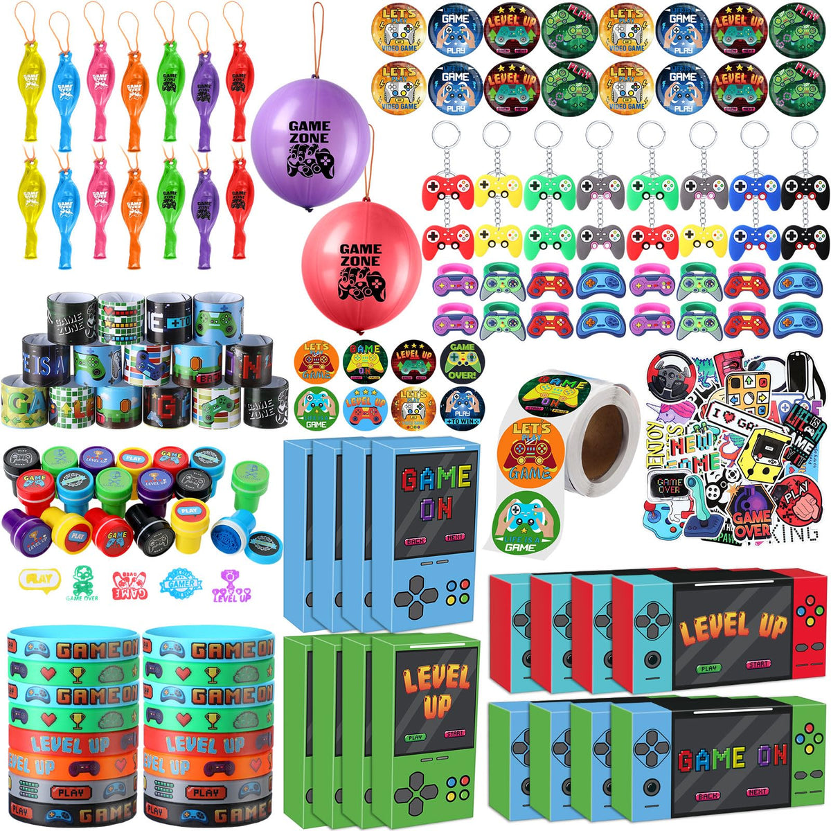 HyDren 179 Pcs gift boxes with vibrant gamer designs for party decor and gift packaging