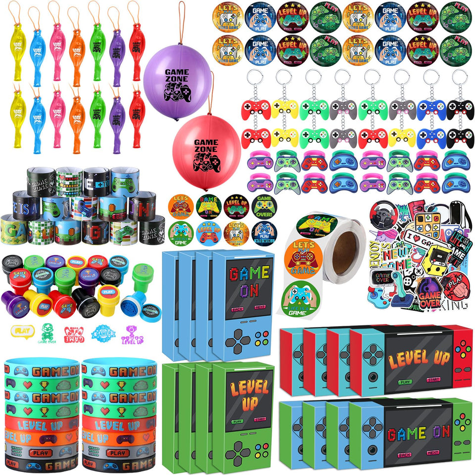 HyDren 179 Pcs gift boxes with vibrant gamer designs for party decor and gift packaging