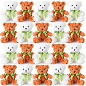 HyDren 10-inch brown bear plush with green bow, soft for kids