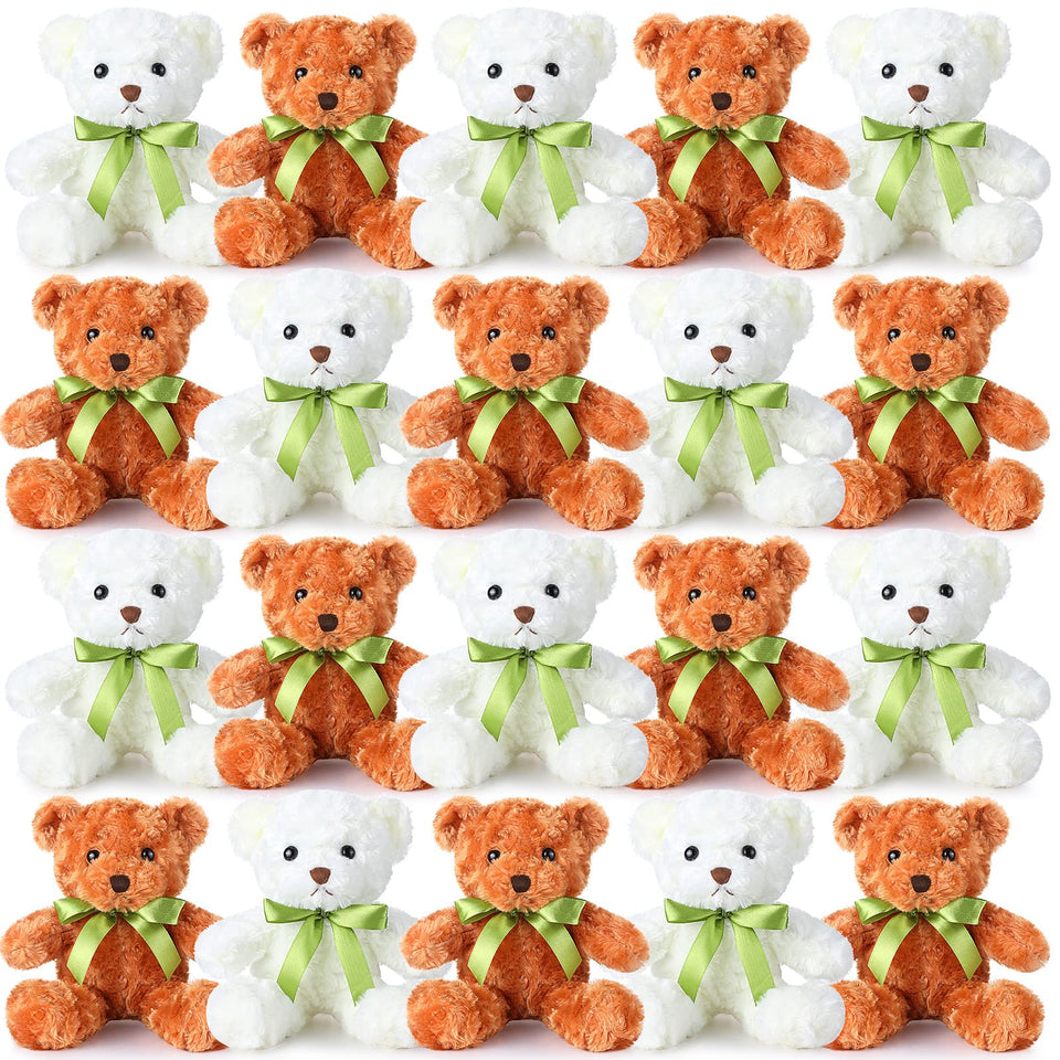 HyDren 10-inch brown bear plush with green bow, soft for kids