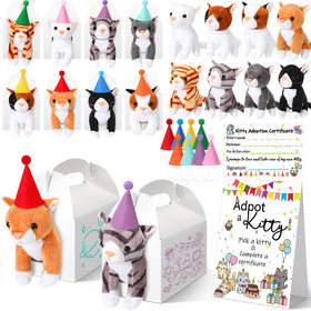 HyDren adopt cat gift set display shows plush cats and gift boxes for party favors