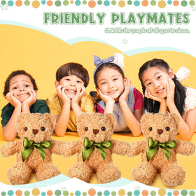 HyDren brown plush bear with green ribbon, charming bedroom decor touch.