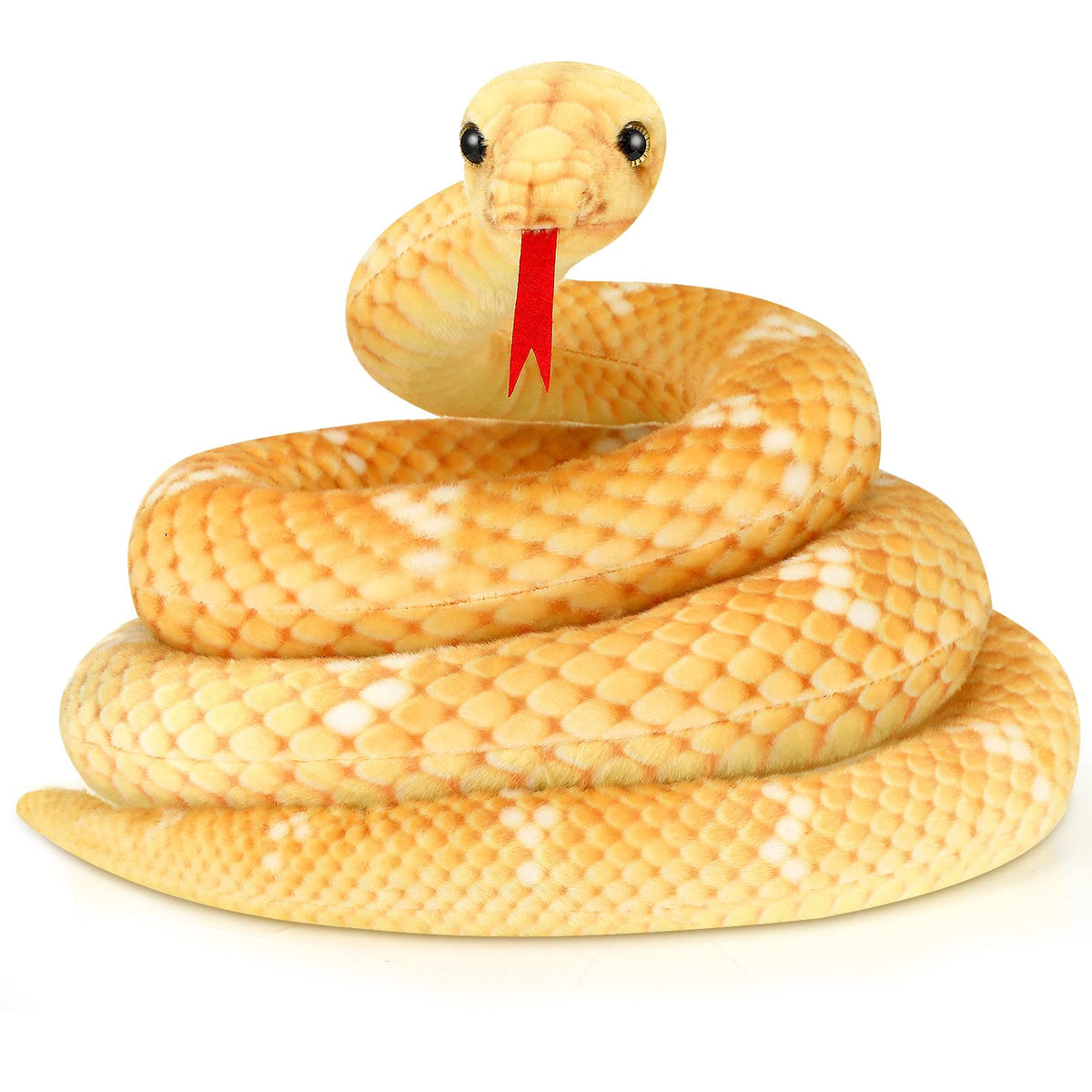 HyDren giant boa constrictor yellow 80 inch plush for realistic jungle decor and props.