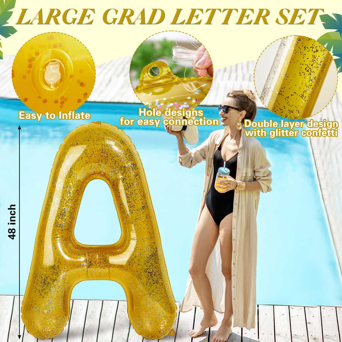 HyDren giant graduation letters in gold and clear sparkle