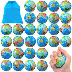HyDren globe stress balls with world map design, ideal classroom prizes and party favors.