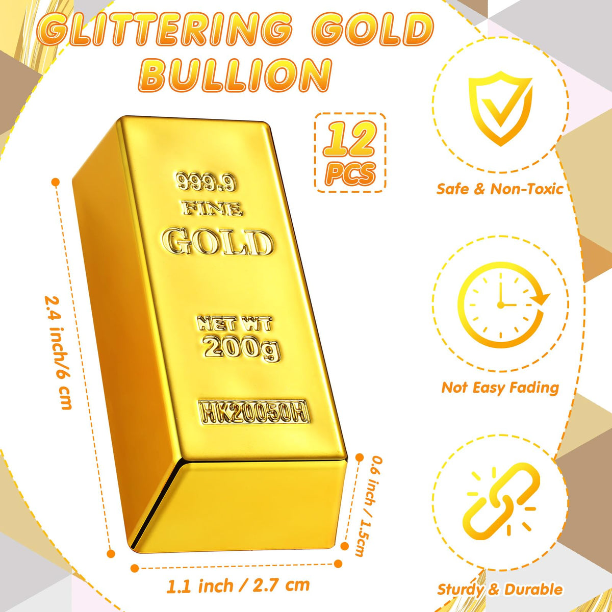 HyDren golden bullion with rounded corners safe for lively party handling.