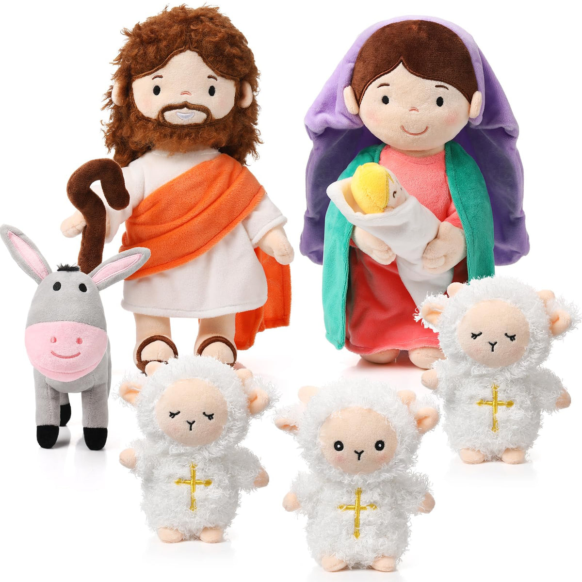 HyDren Mary holding baby Jesus plush doll for gentle bedtime storytelling