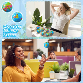 Mini globe stress ball in action for finger exercise and relaxation.