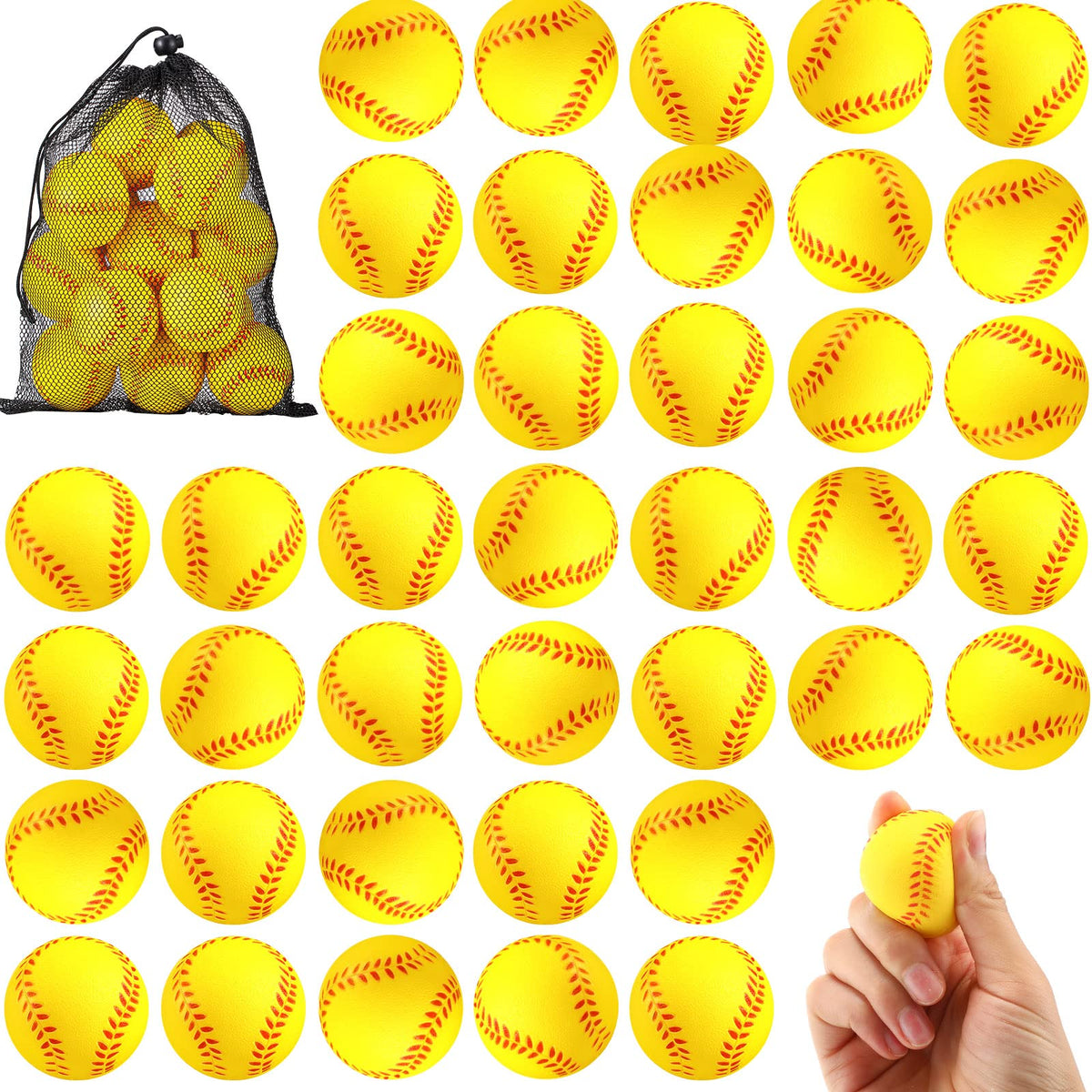 HyDren mini softball stress balls 72-pack in a palm-friendly 4 cm size for portable stress relief.