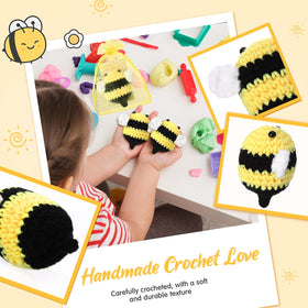 HyDren pink and white crochet bee adds desk charm.