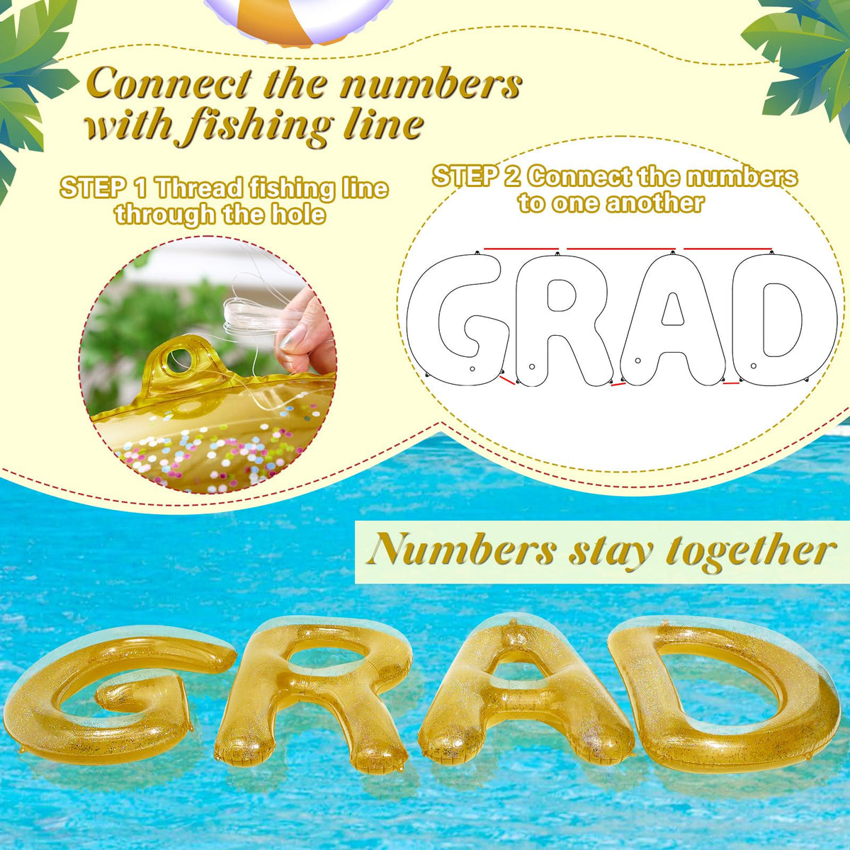 HyDren PVC gold-clear letters with sequins catch light