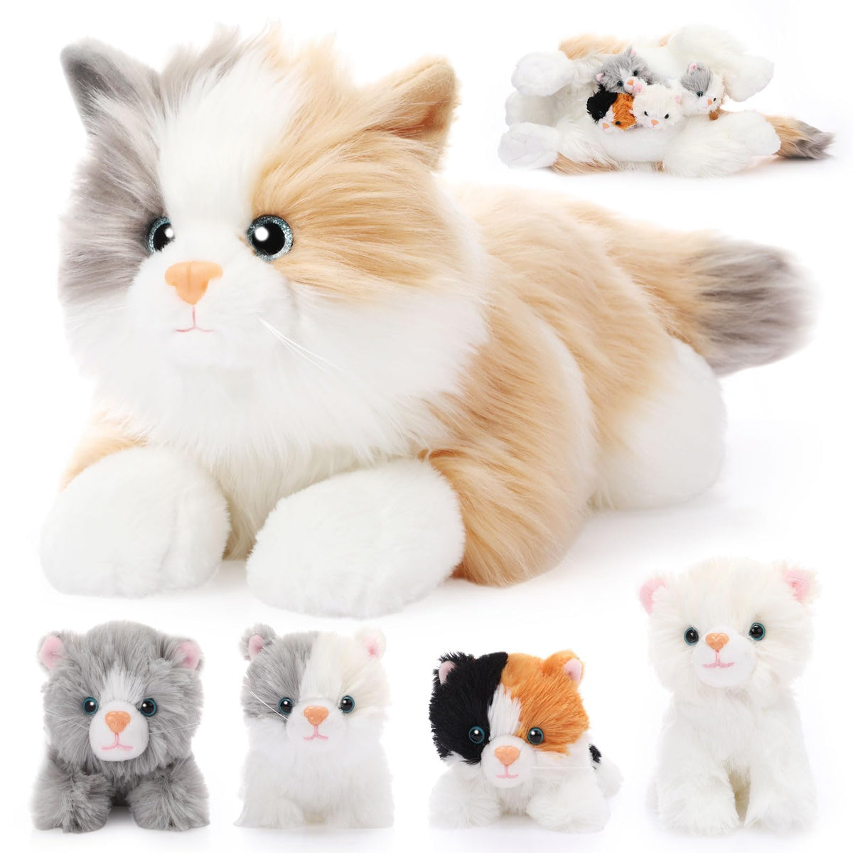 HyDren Realistic Ragdoll Cat Mother with kittens, great for imaginative play.