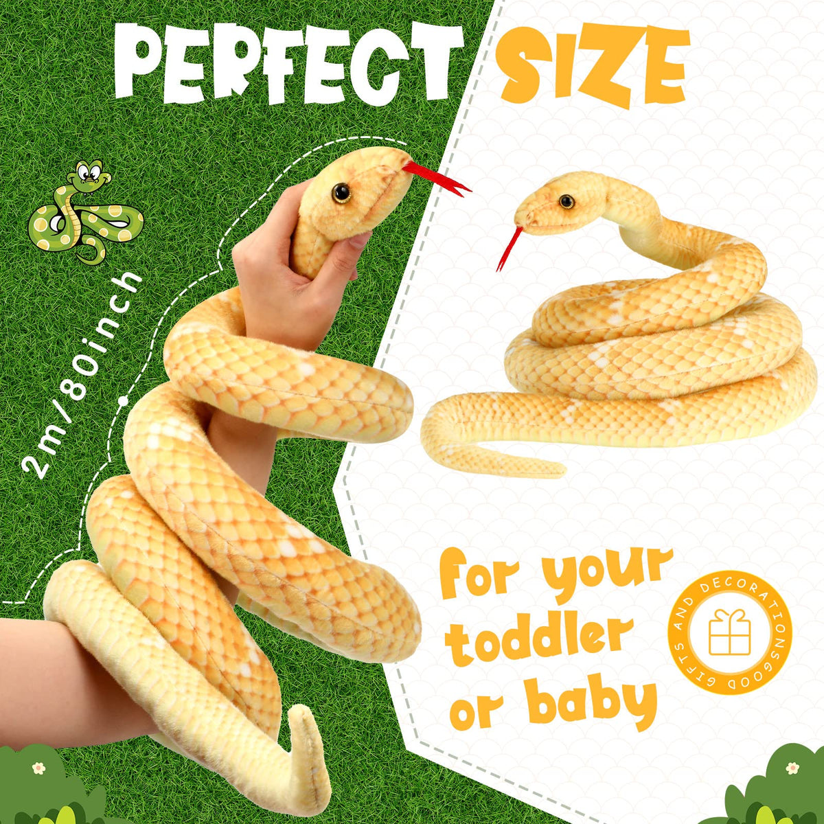 HyDren realistic yellow snake plush ideal for cuddling and display.