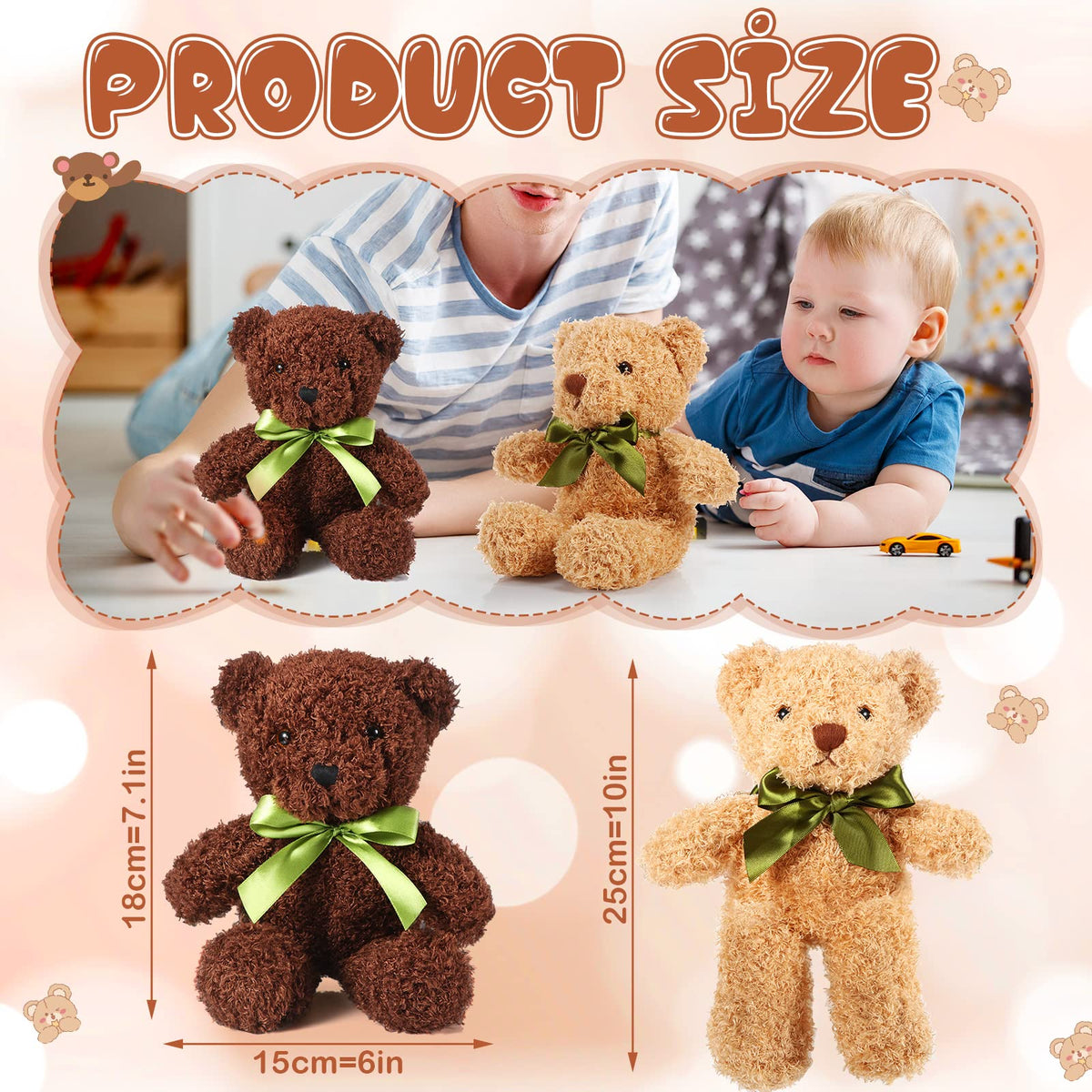 HyDren soft plush bear with satin bow, a cuddly 10-inch companion for kids.