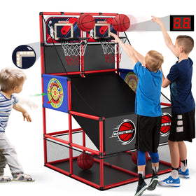 HYES 2-in-1 dual-shot basketball arcade game ready for home use with LED lighting