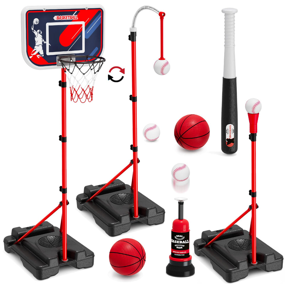 HYES 4 in 1 basketball hoop image shows durable indoor/outdoor fun.
