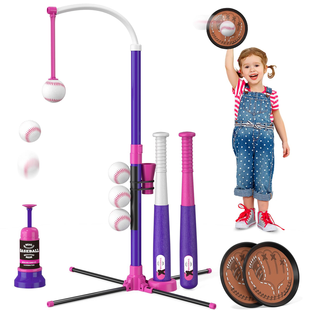 HYES 4-in-1 hanging tee setup improves balance and hand-eye coordination.