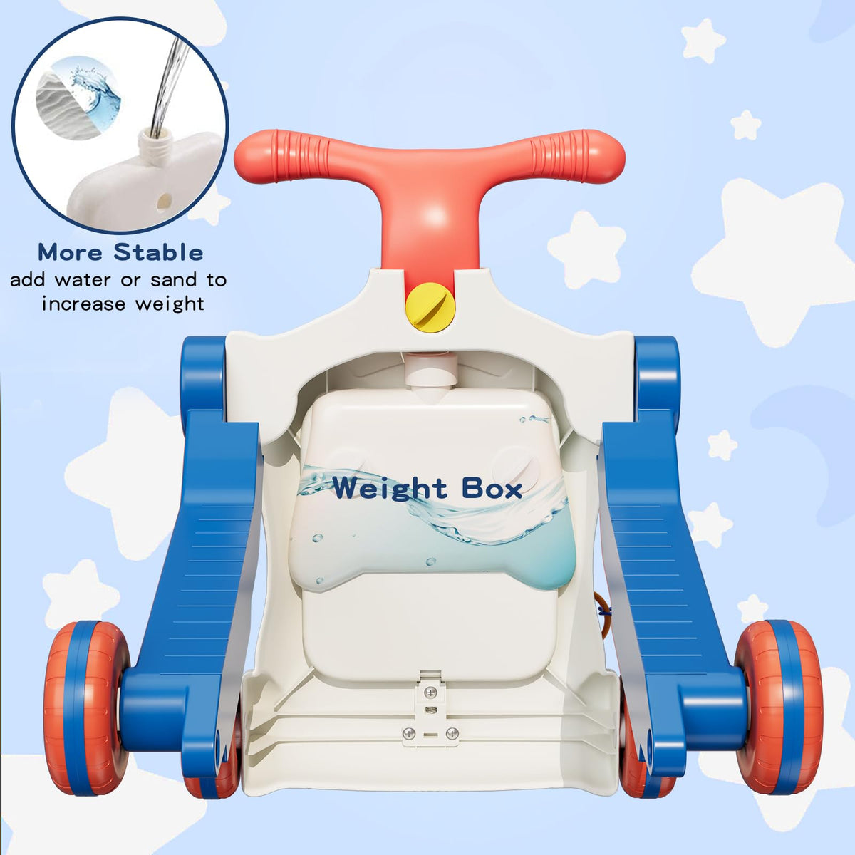 HYES 5-in-1 blue push walker speed control for adjustable pace