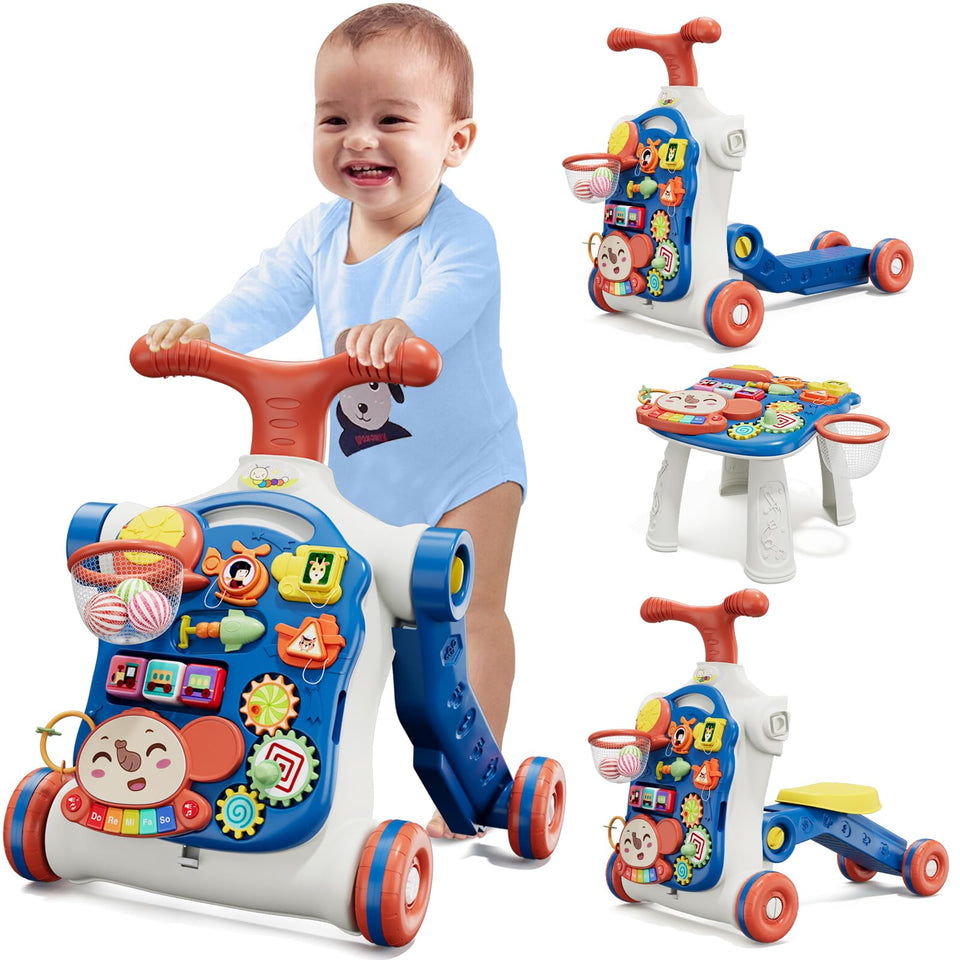 HYES 5-in-1 blue push walker in walker mode supports early walking and balance
