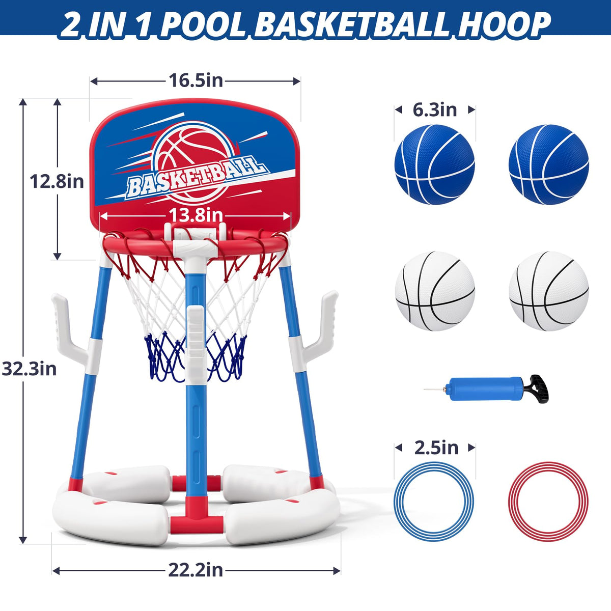 HYES anti-tip base enhances stability during active water games.