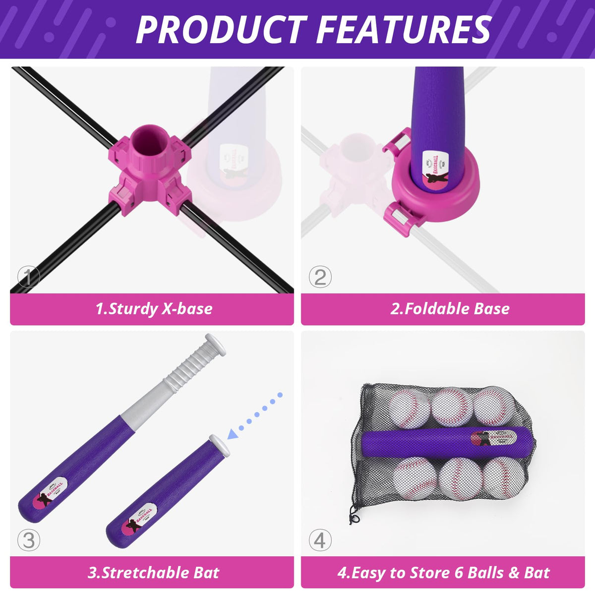 HYES baseball set sturdy X-base keeps teeball stable