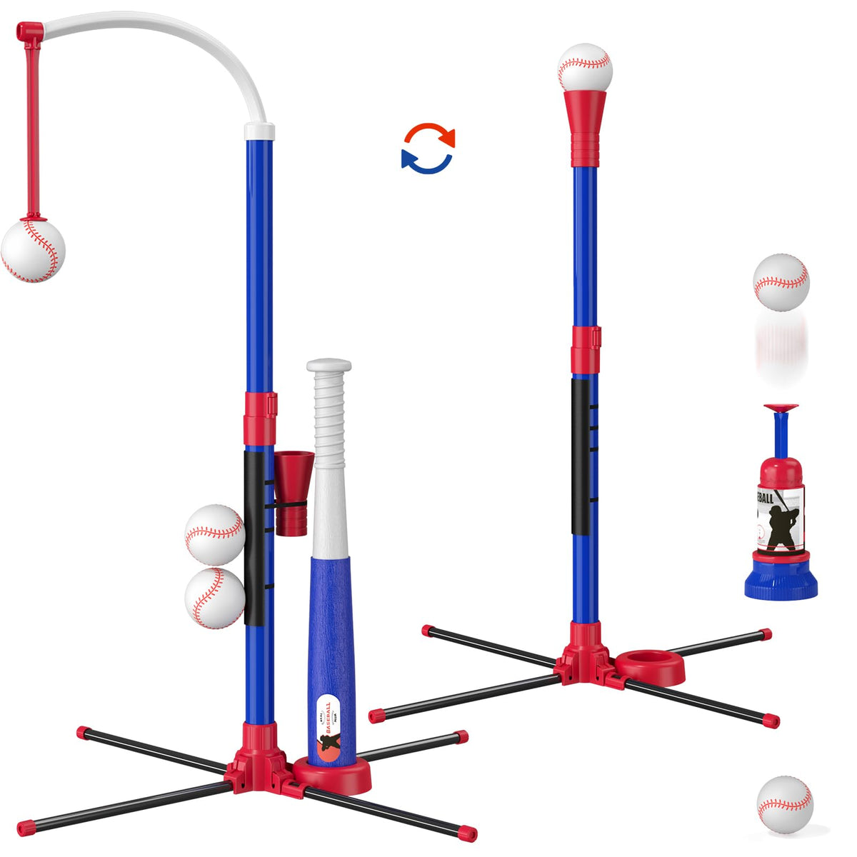 HYES baseball stand adjustable-height supports growing kids' swings.