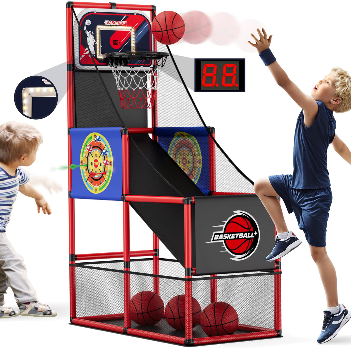 HYES basketball arcade backboard with LED score for real-time home gameplay.