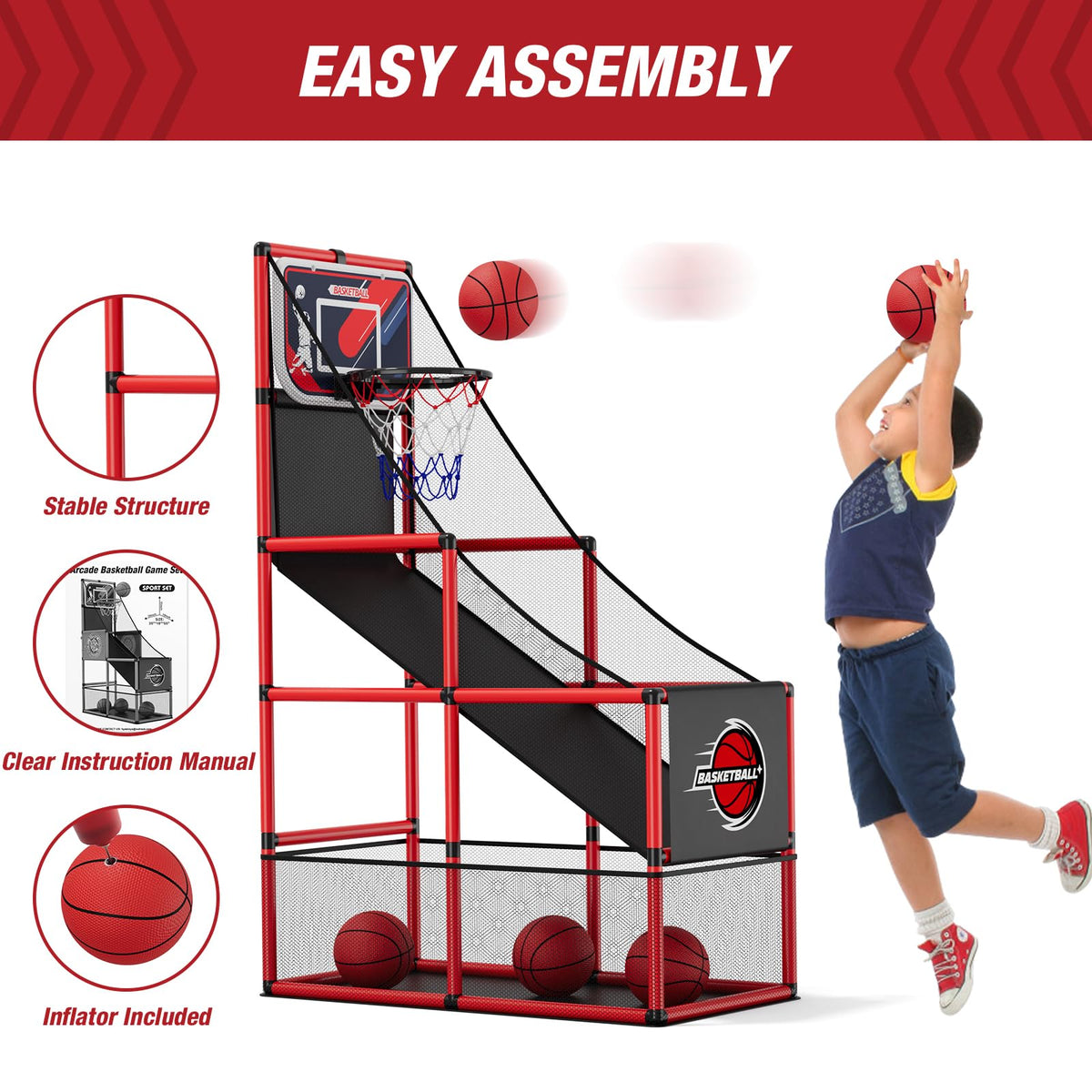 HYES durable, safe construction with sturdy PVC rim and backboard.