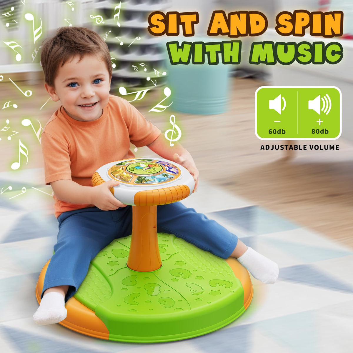 HYES easy-assembly Dinosaur Sit and Spin for quick setup.