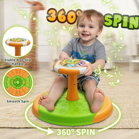 HYES Dinosaur Sit and Spin with LED lights enhances sensory play at night.