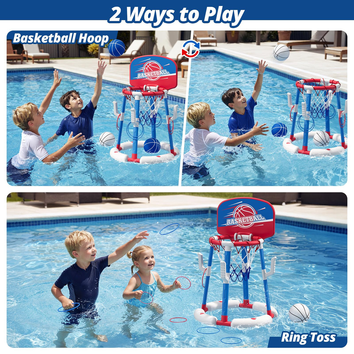 HYES floating hoop with easy setup for poolside play.