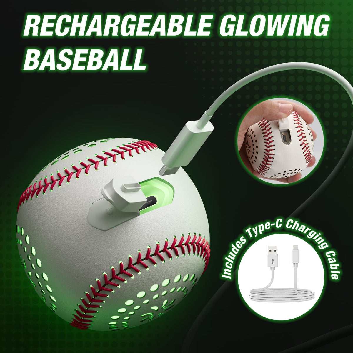 HYES hand-stitched pattern glow baseball for safe, durable play