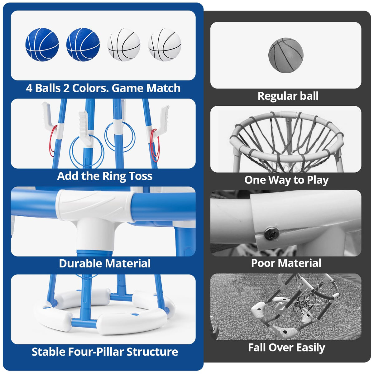 HYES hoop shown in indoor/outdoor setup for versatile use.