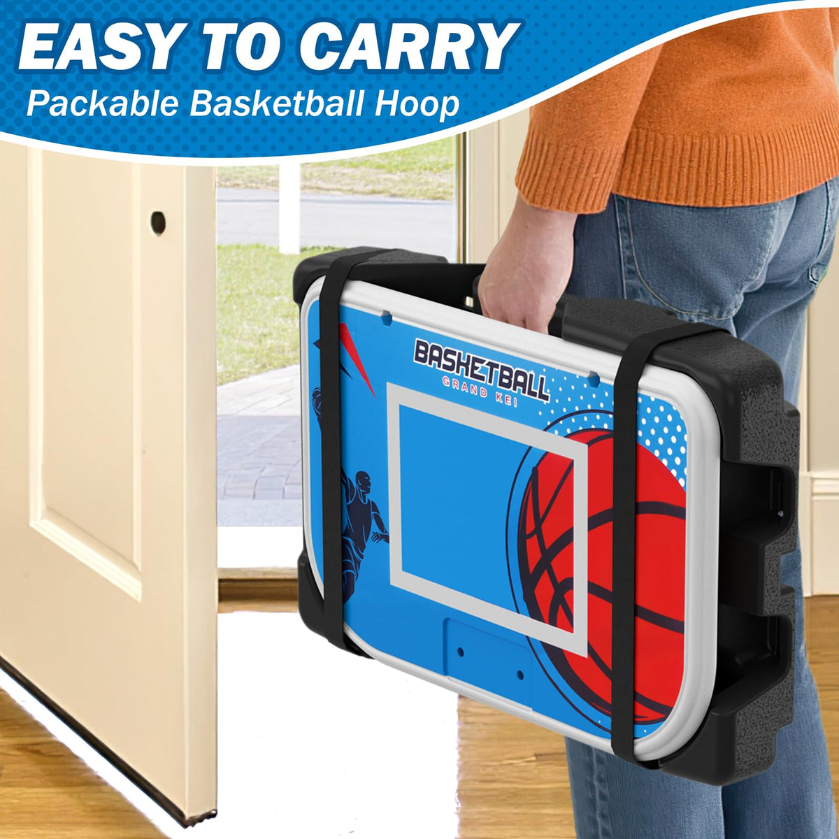 HYES adjustable-height hoop lets growing players practice at home.