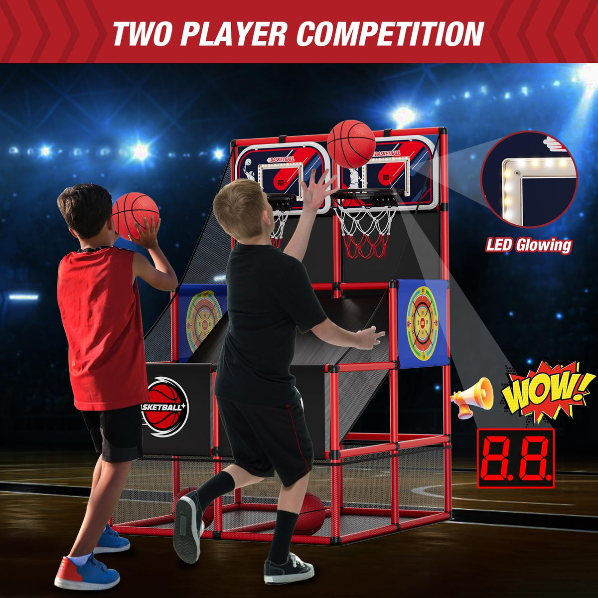 HYES LED backboard displays clear scores for indoor or outdoor play