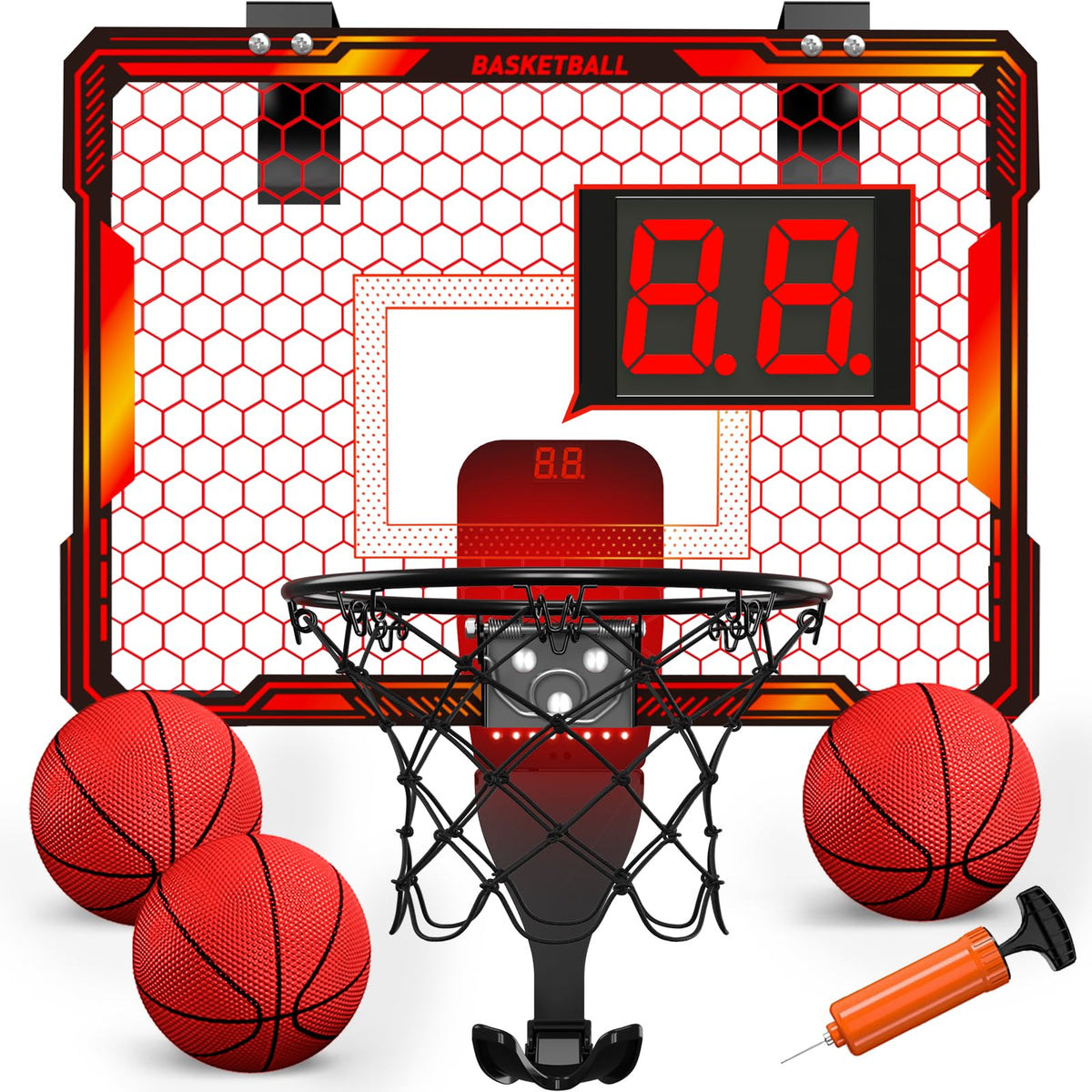 HYES mini basketball hoop with LED lights for vibrant indoor play