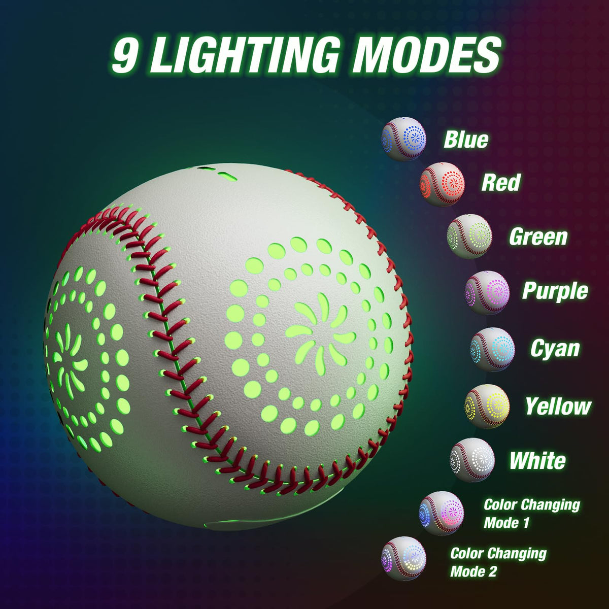 HYES official-size glow baseball with comfortable grip for throwing and catching