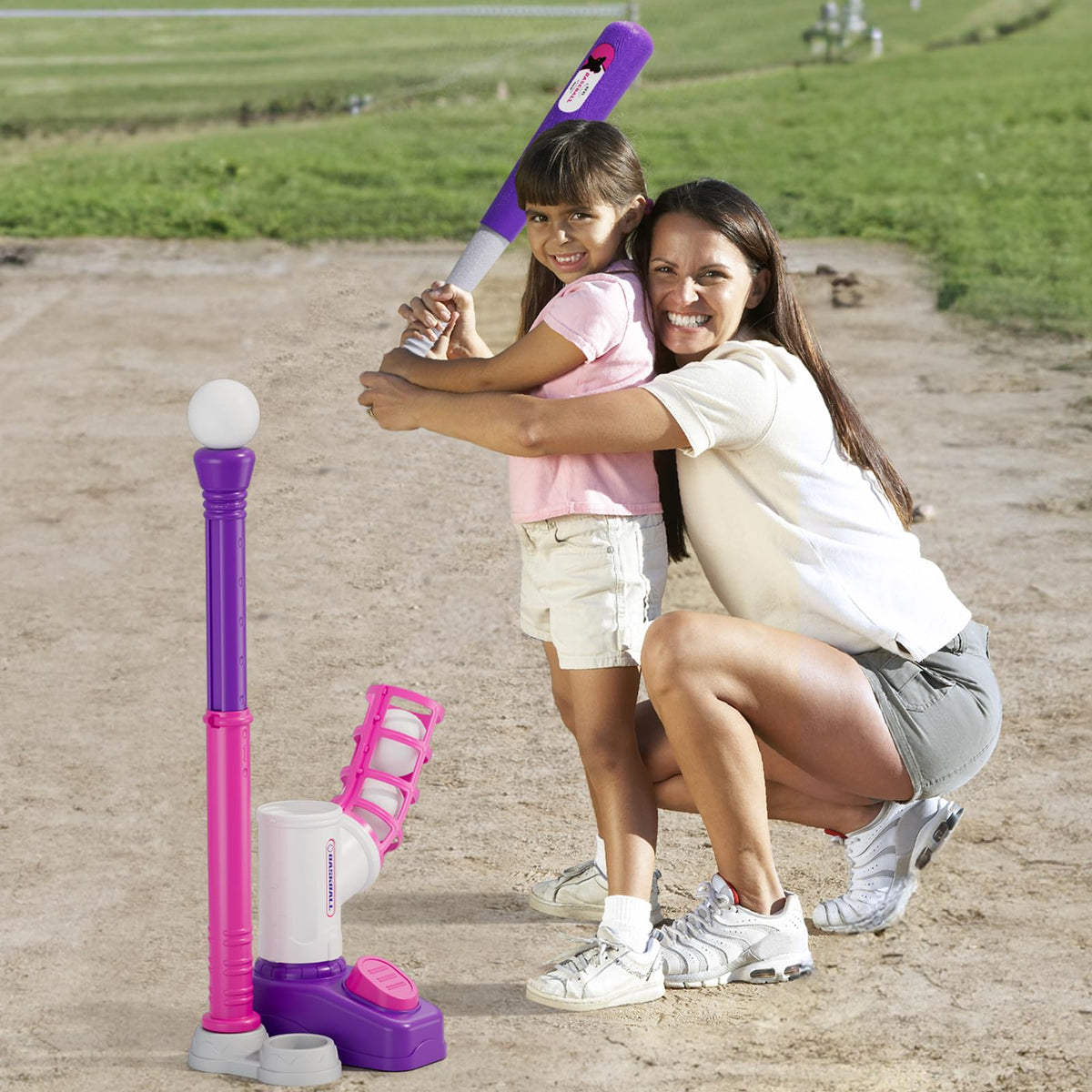HYES Tball set height adjustment supports easy setup for kids.